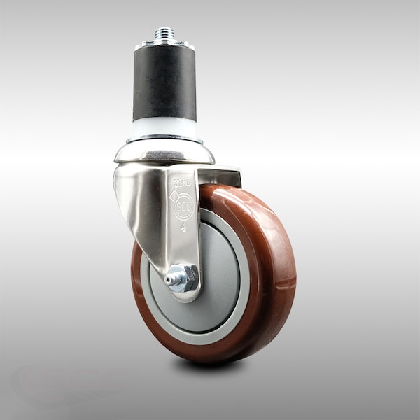 Service Caster 4 Inch 316SS Maroon Polyurethane Wheel Swivel 1-7/8 Inch Expanding Stem Caster SCC-SS316EX20S414-PPUB-MRN-178 - main
